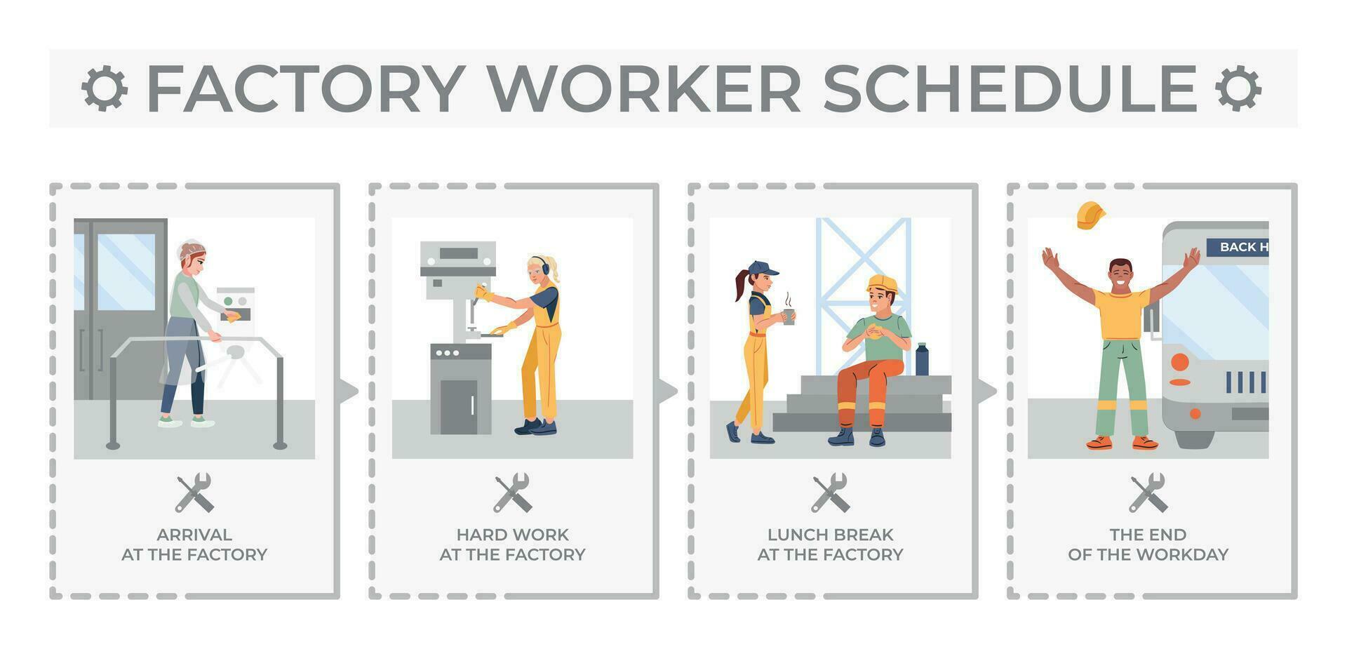 fábrica trabajadores calendario infografía vector