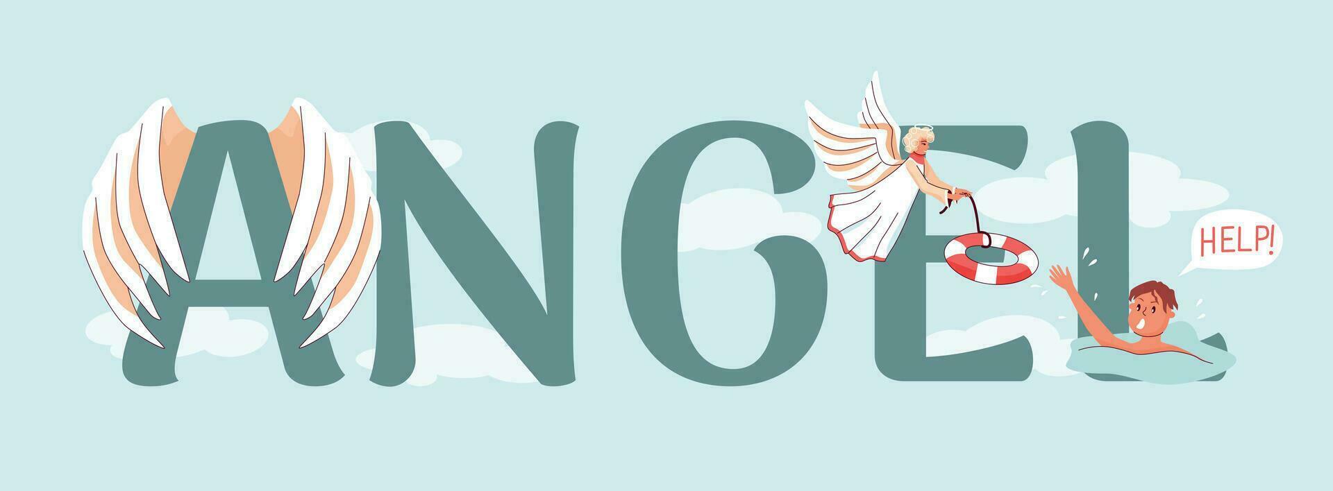 ángel ayuda plano texto vector