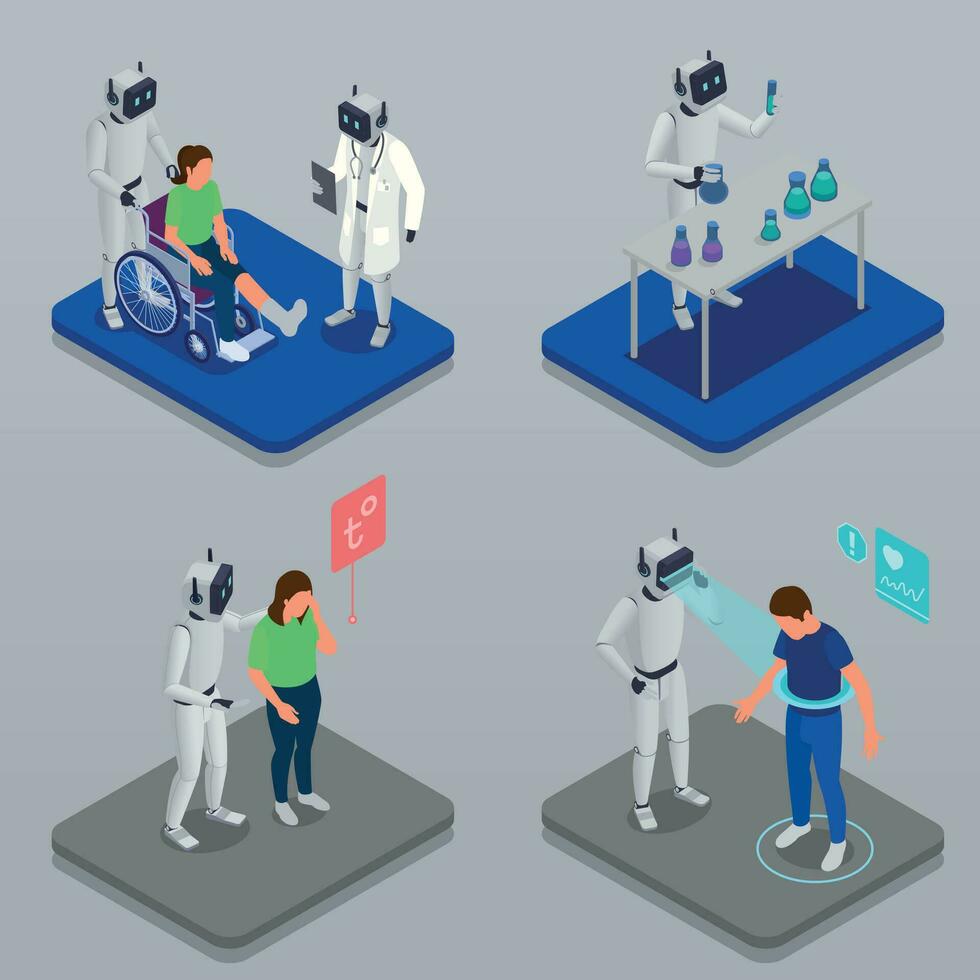 Isometric Ai In Medicine Set vector