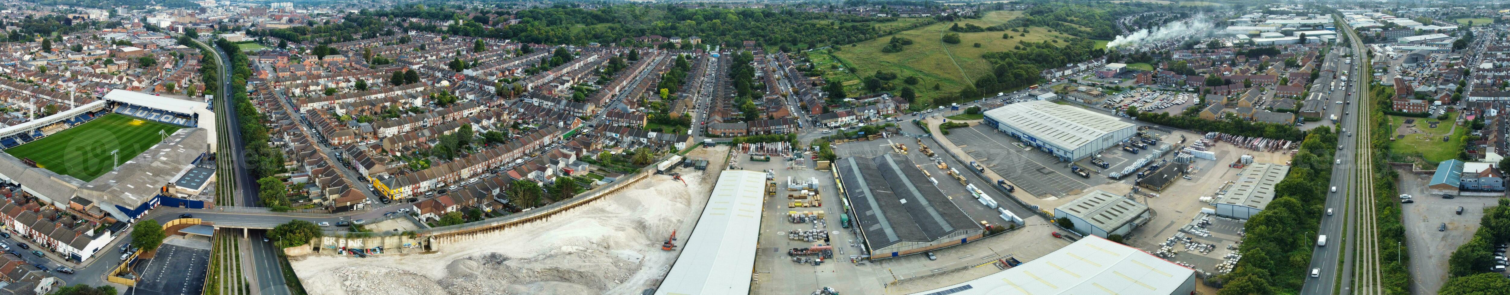 Aerial View of Residential Homes and Industrial Estate Combined at Dallow Road Near Farley Hills Luton City, England UK. The High Angle Footage Was Captured with Drone's Camera on September 7th, 2023 photo