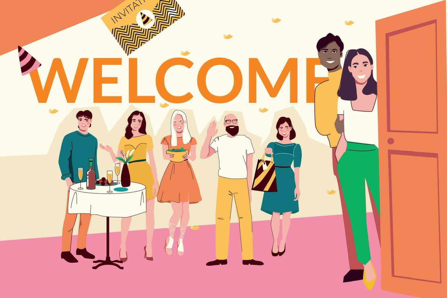 Welcoming Guests Collage vector