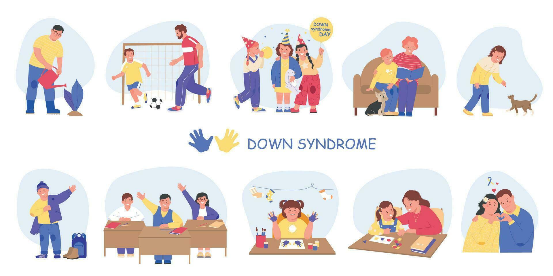 Downs Syndrome Flat Icon Set vector