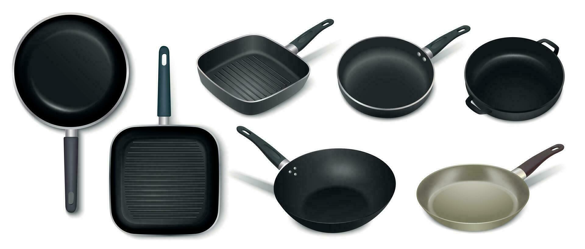 Pan Dishes Realistic Set vector