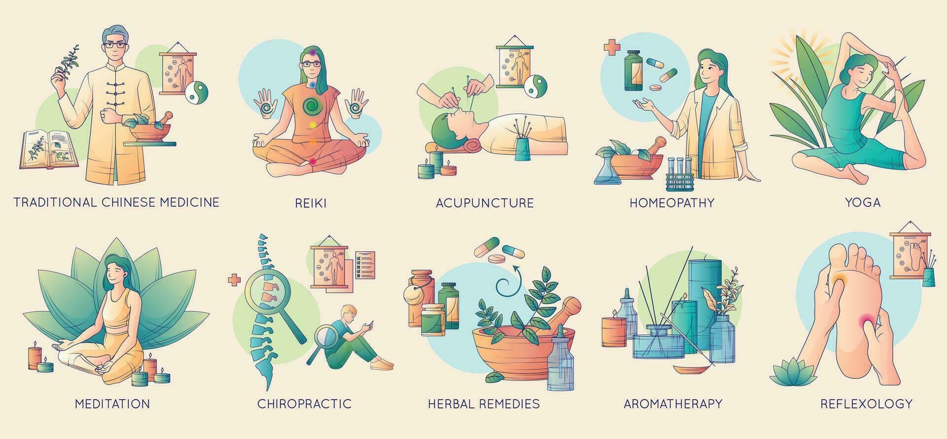 Alternative Medicine Flat Set vector