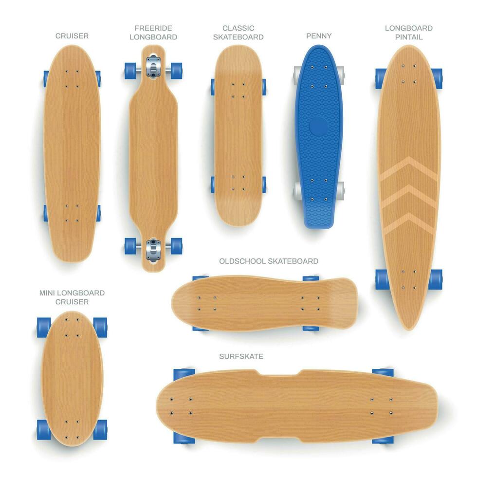 Realistic Skateboard Models Set vector