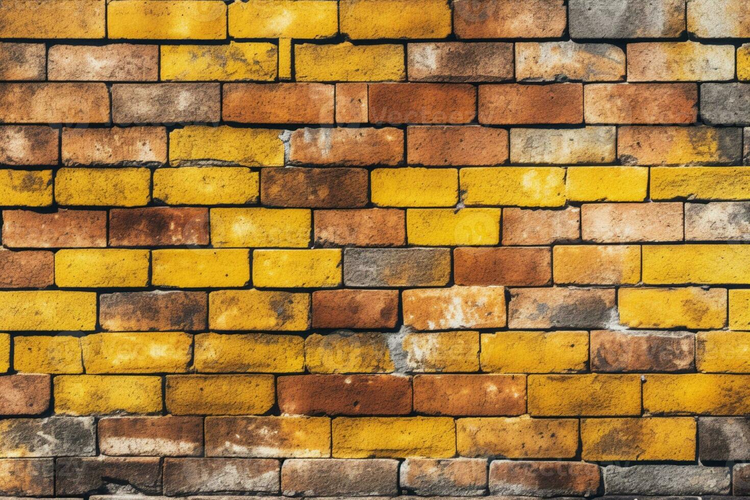 Grungy yellow and red brick wall as a seamless pattern background. AI Generated photo