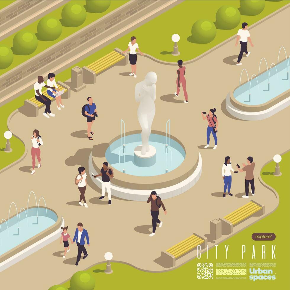 Public Park Fountains Composition vector