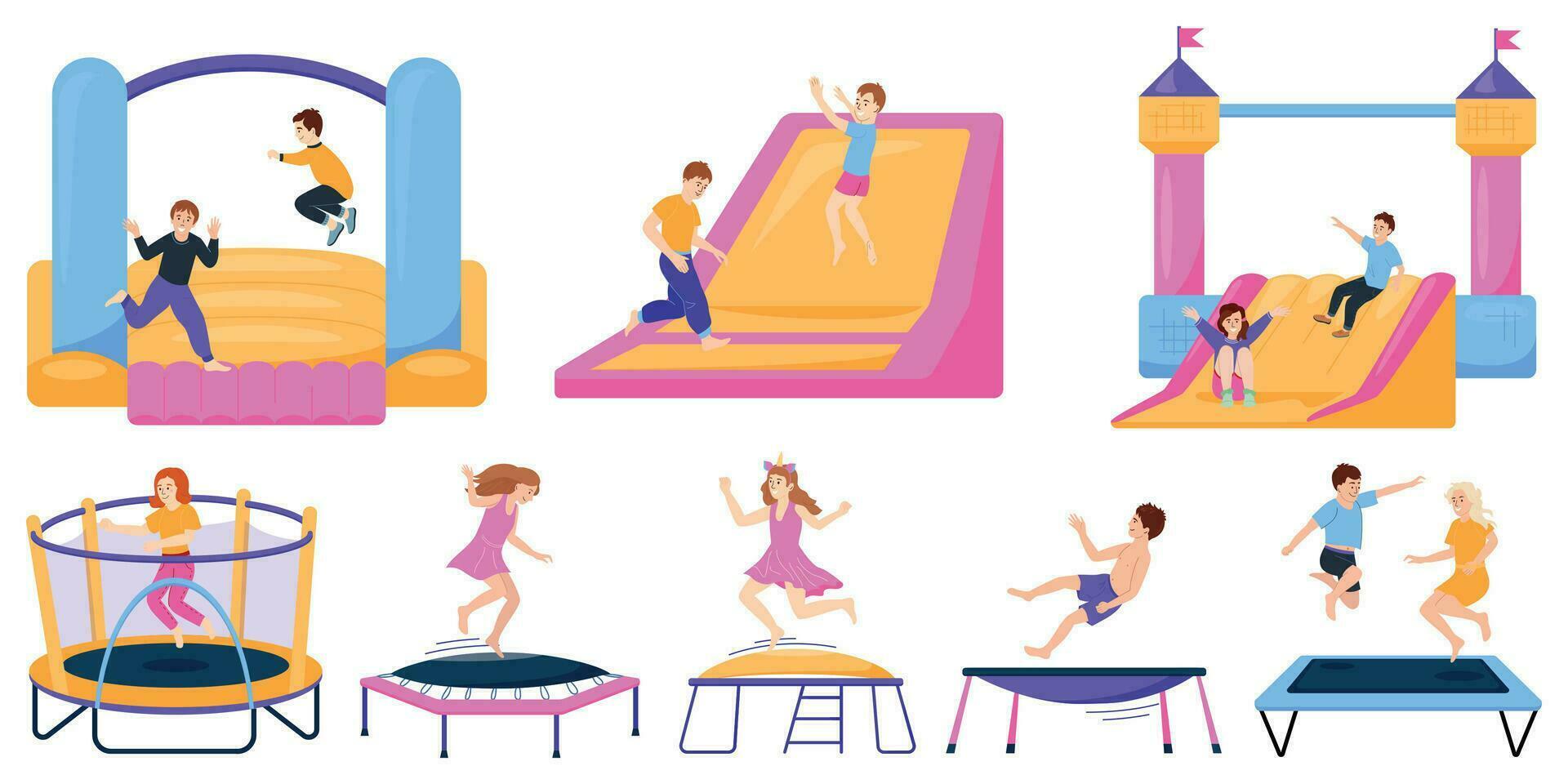 Jumping On Trampoline Set vector