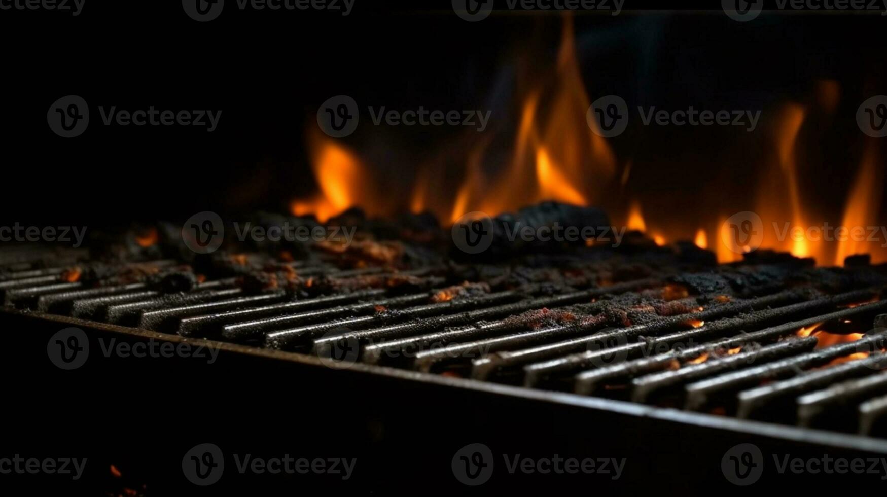 Grill inferno, Black backdrop with a blazing fire on the barbecue. AI Generated photo