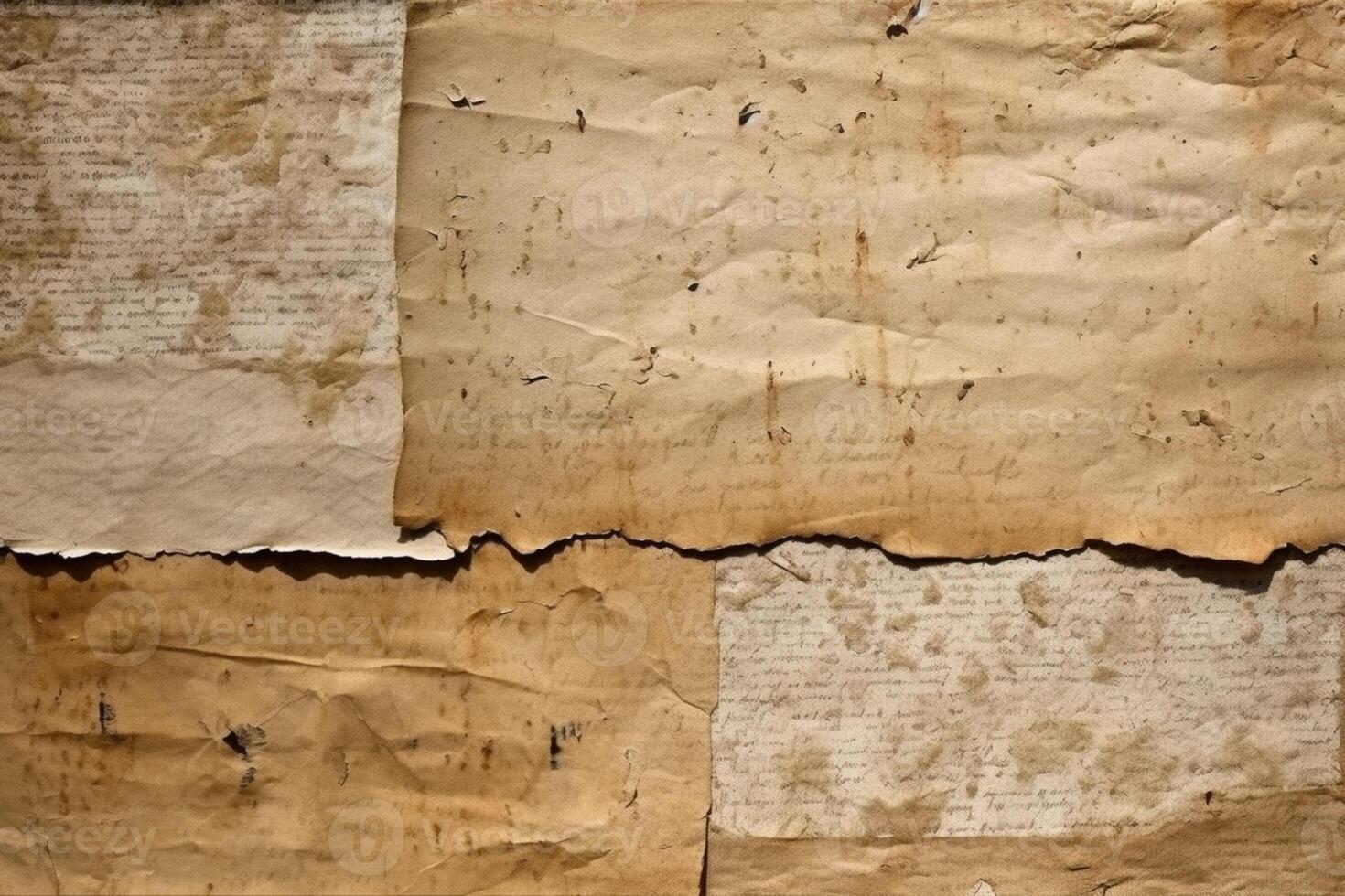 Antique paper sheets with worn edges and textured surface. AI Generated