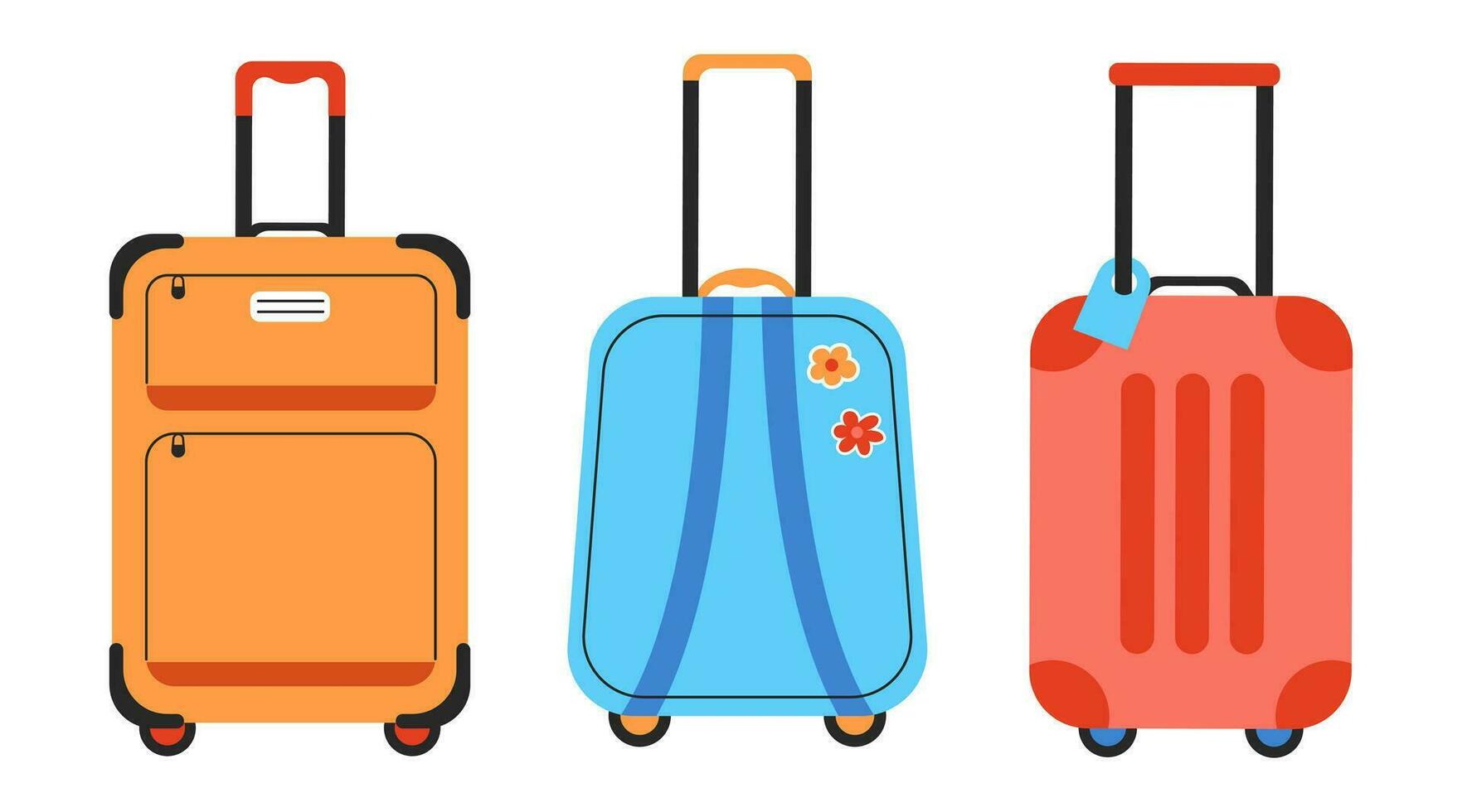 viaje maleta colocar. equipaje para turismo concepto. plano vector ilustración aislado en blanco antecedentes.