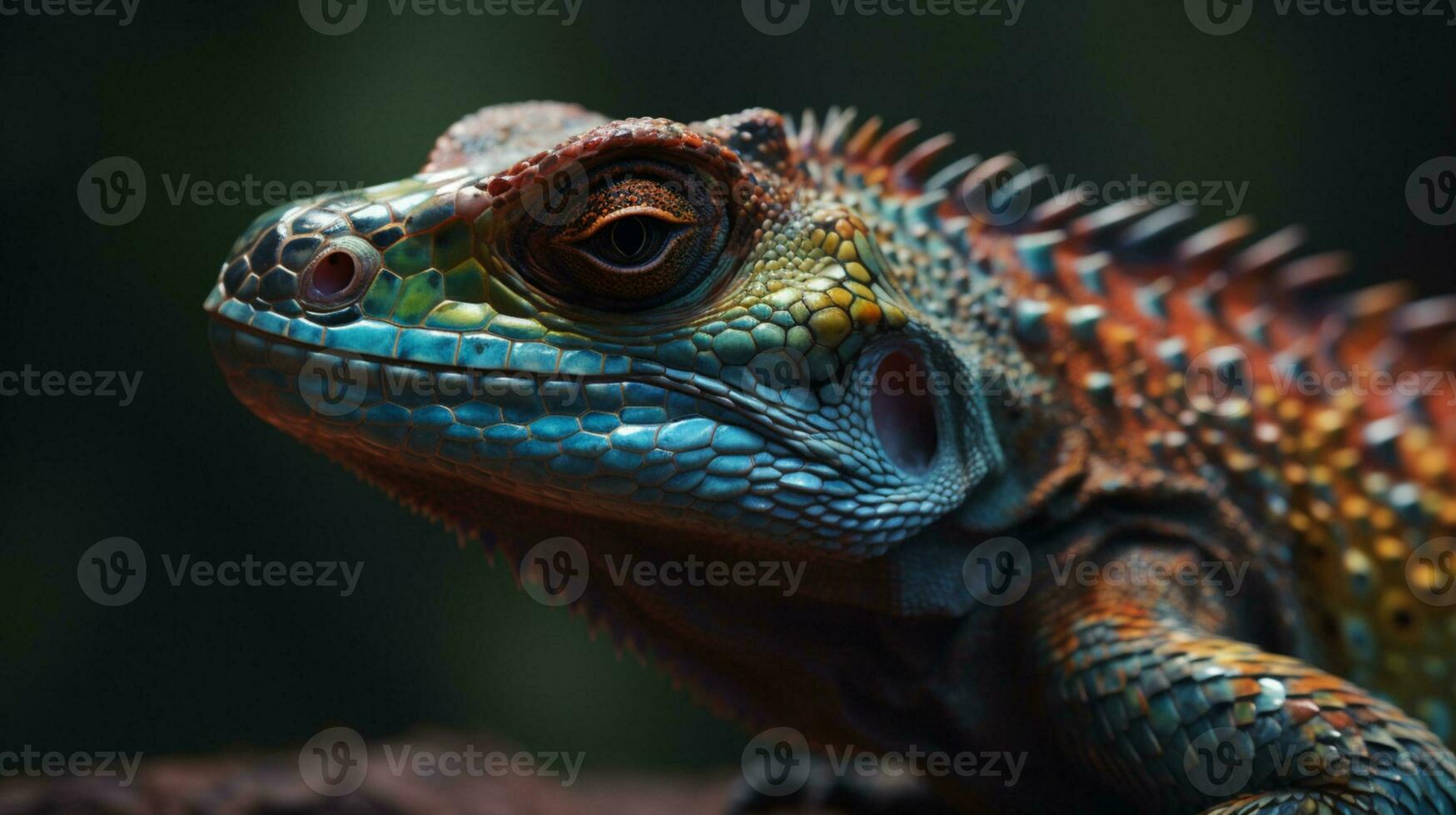 Polychromatic reptile in macro AI Generated photo