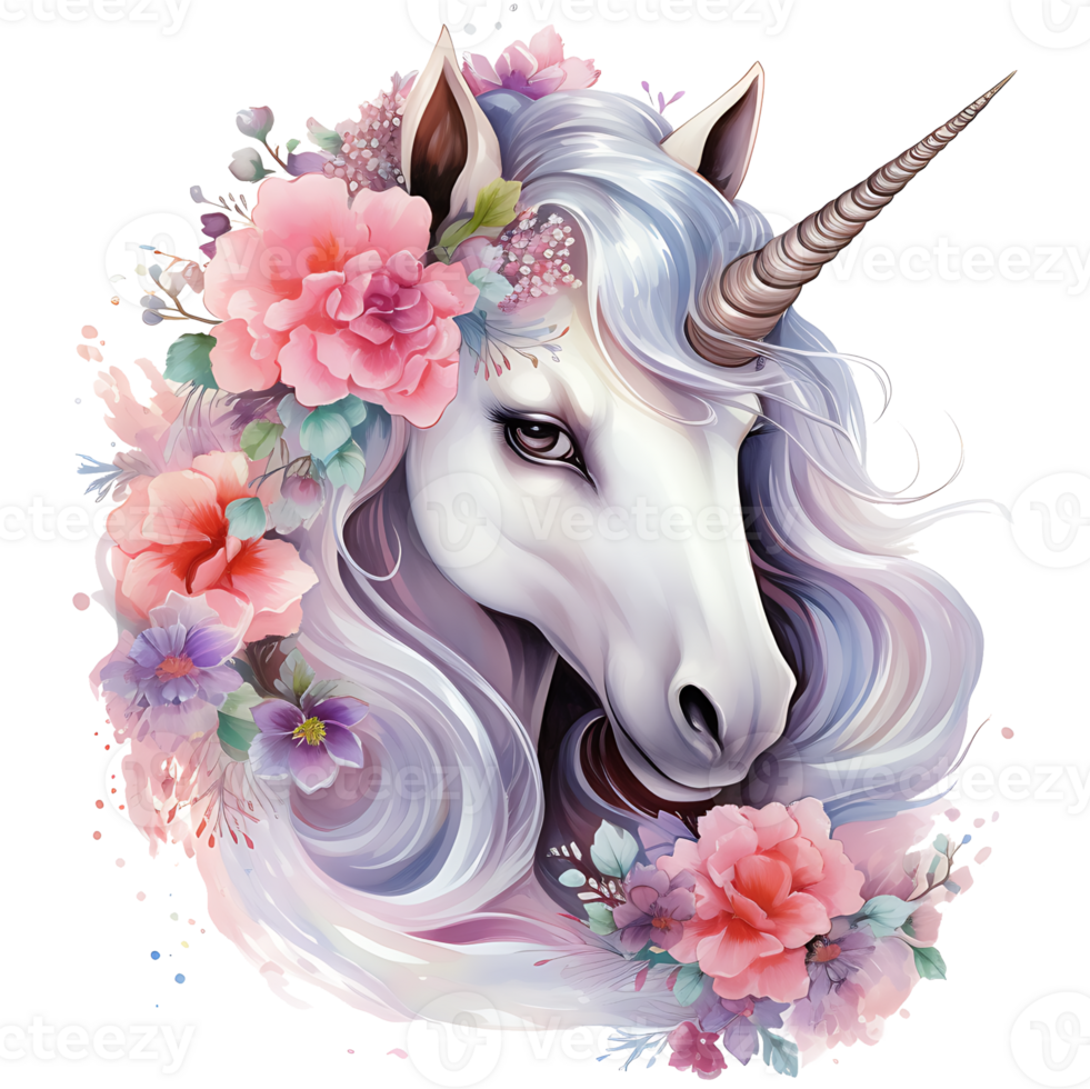 unicornio con floral acuarela sublimación ai generativo png