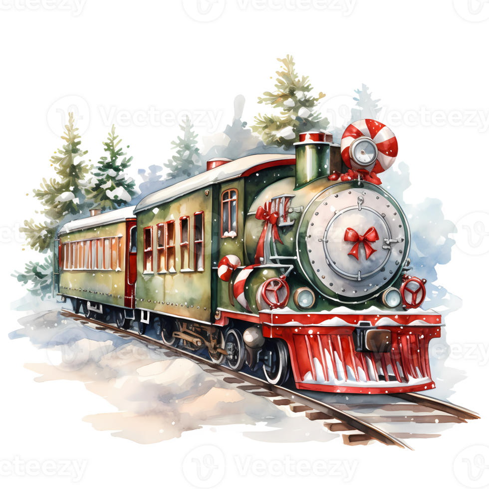 treno Natale giorno acquerello clipart sublimazione ai generativo png