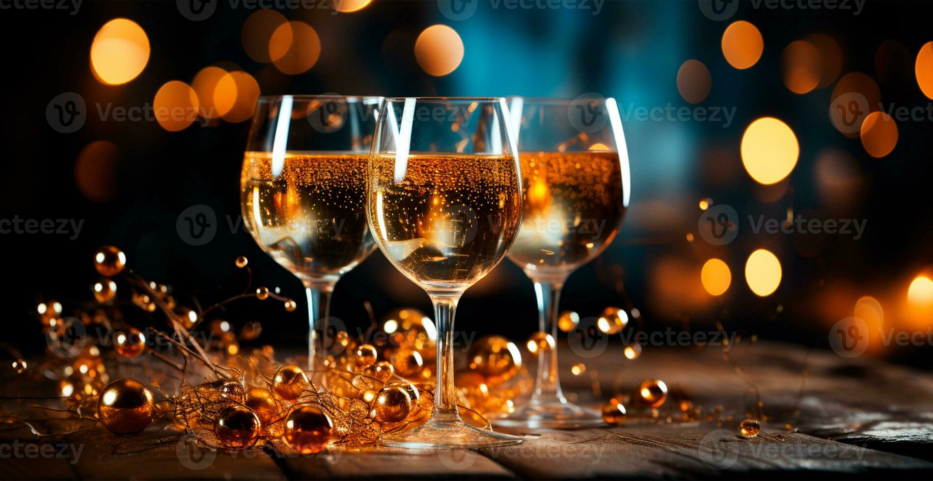 lentes de champán o espumoso vino en un festivo atmósfera. alegre Navidad y contento nuevo año - ai generado imagen foto