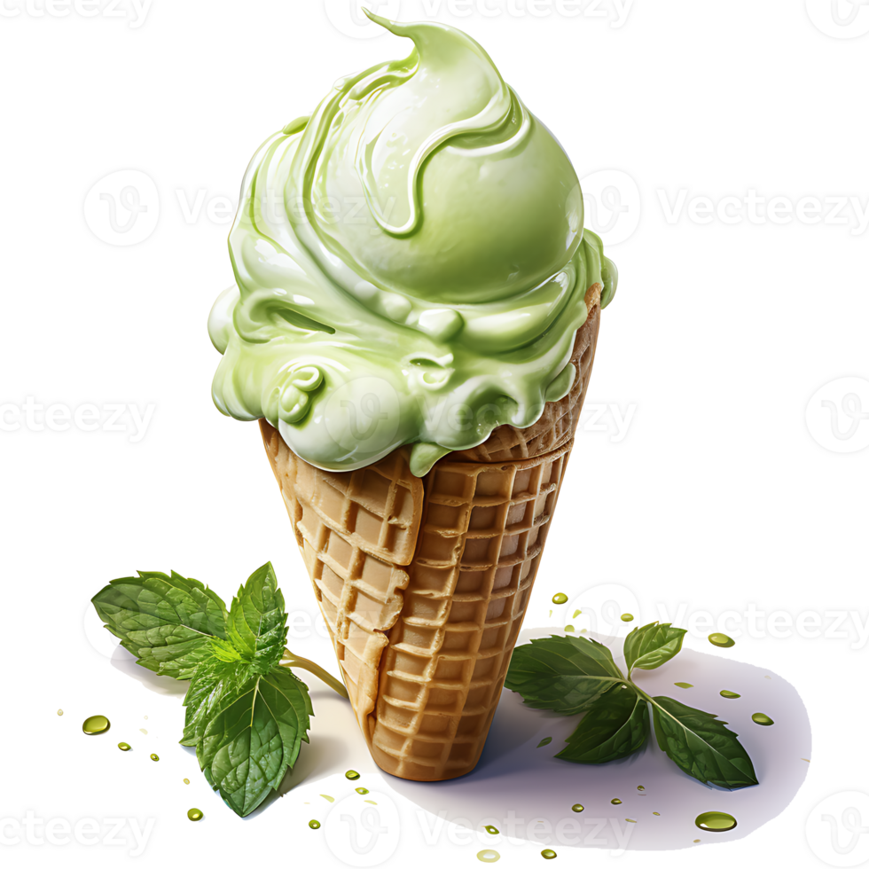 Matcha Green Tea Ice Cream with mint Watercolor Sublimation AI