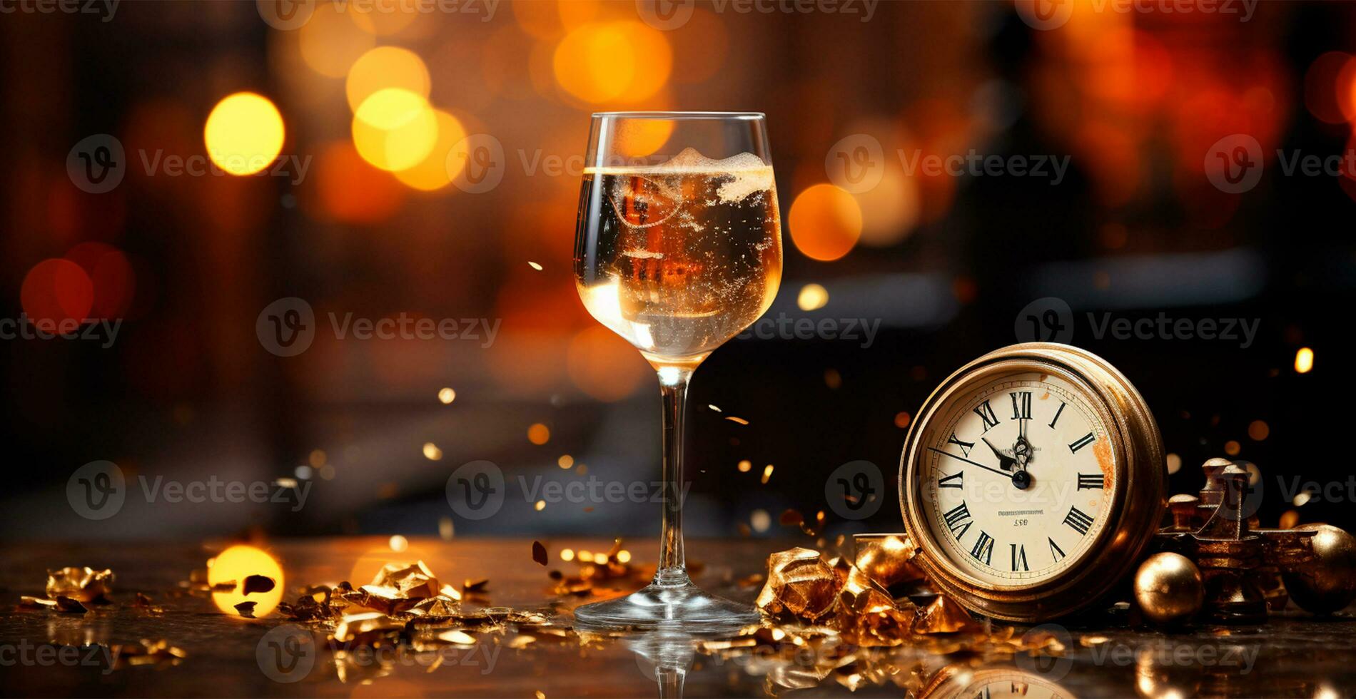 Glasses of champagne or sparkling wine in a festive atmosphere. Merry Christmas and Happy New Year - AI generated image photo