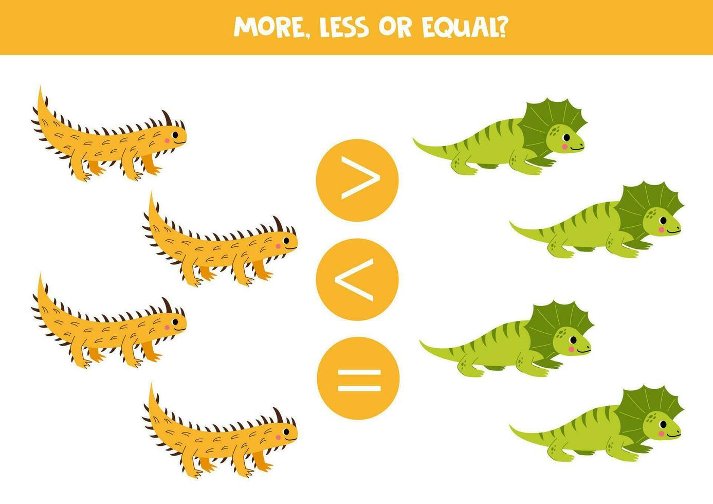 More, less or equal with cartoon Australian reptiles. vector