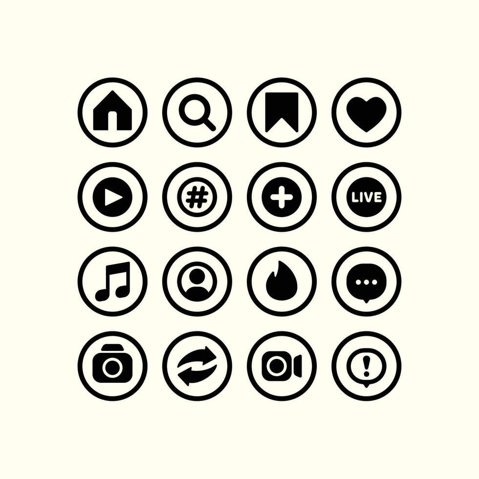 Black and White Social Media App Icons Kit Template, Isolated on Light Background vector