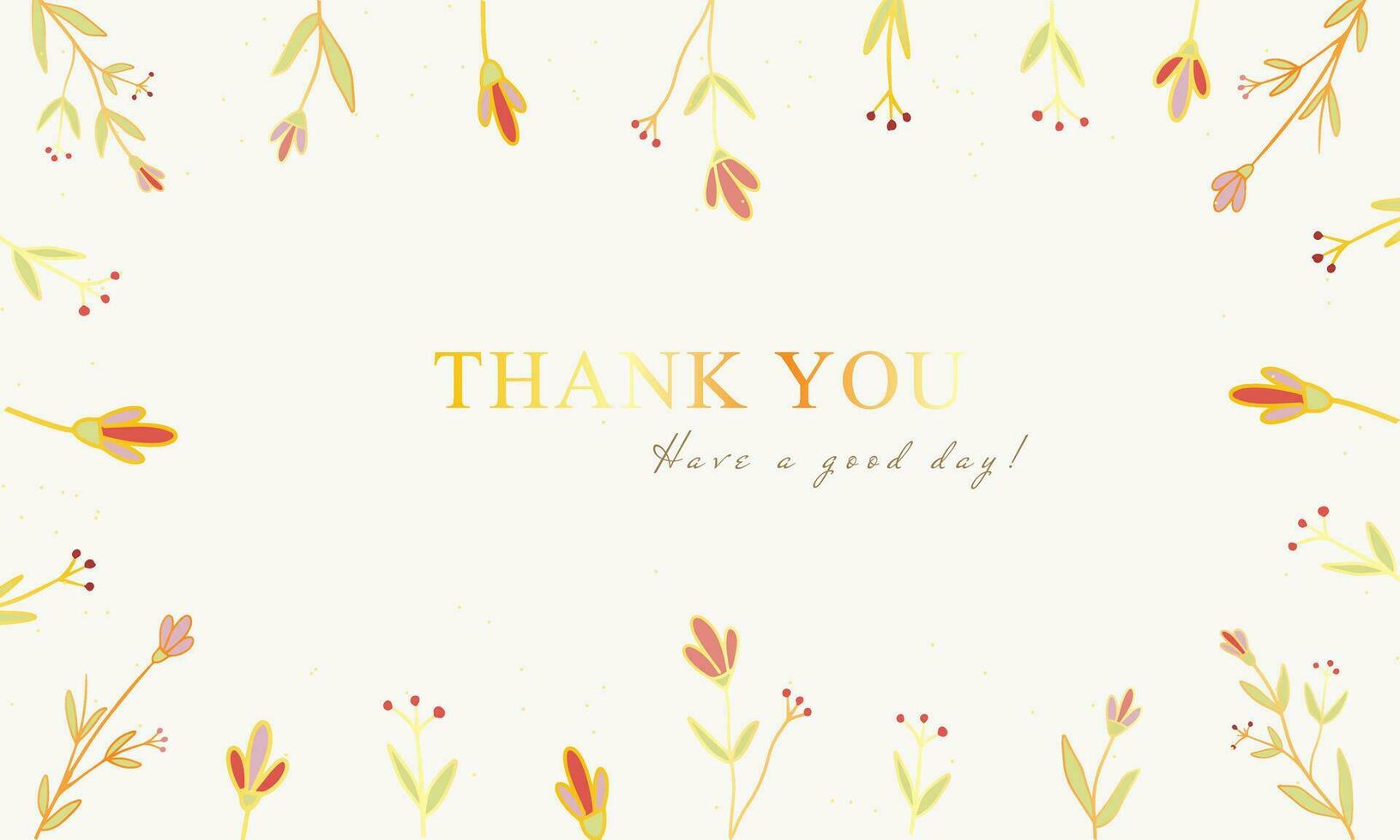 thank you card, greeting card with colorful flowers and golden lines design vector