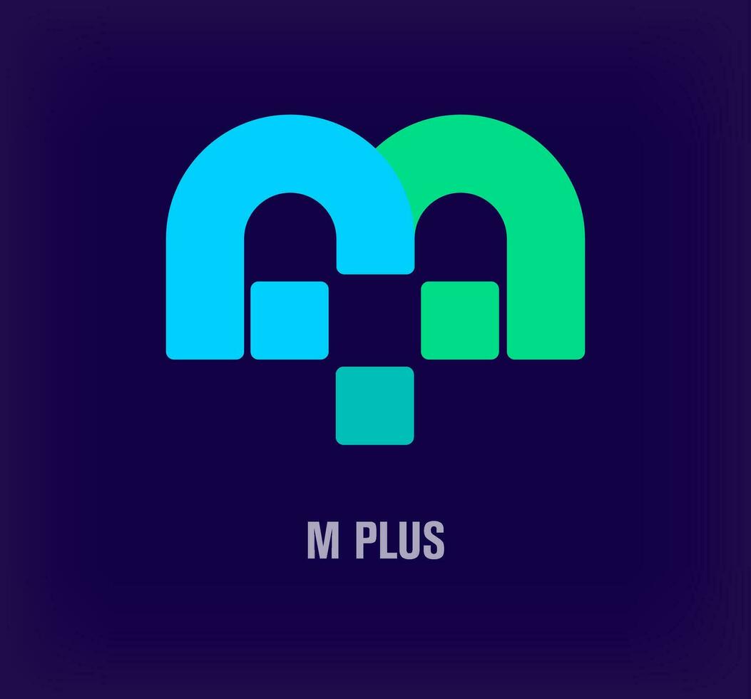 Plus sign and letter m plus combination idea logo. Unique color transitions. Health and medical service design template. vector. vector