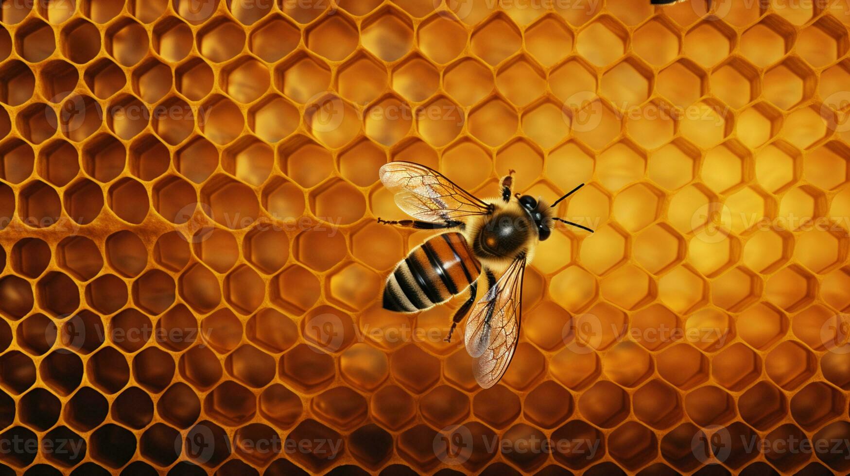 Hardworking bee on honey-filled cells with copy space AI Generated photo