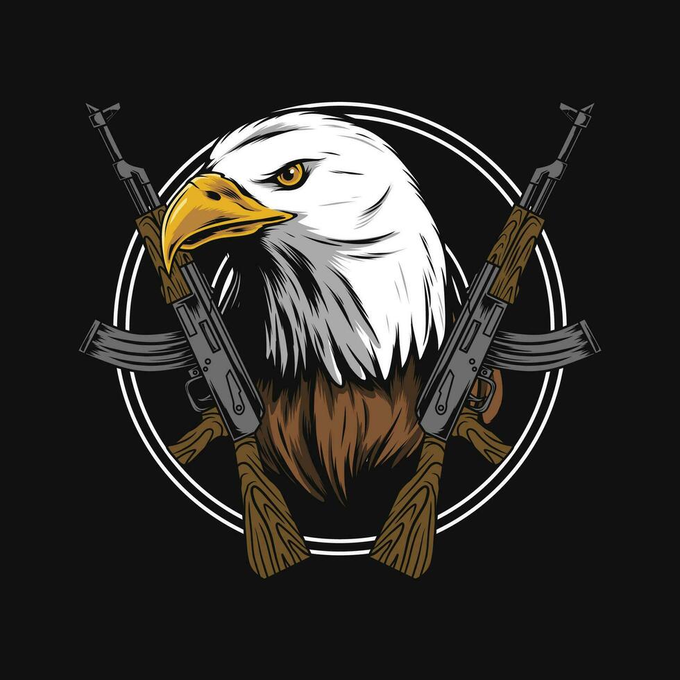 eagle head and ak47 illustration vector