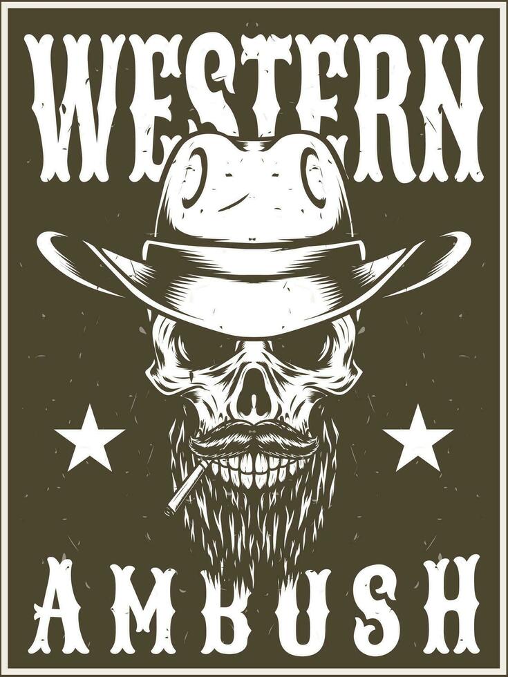 western poster with skull drawing design vector