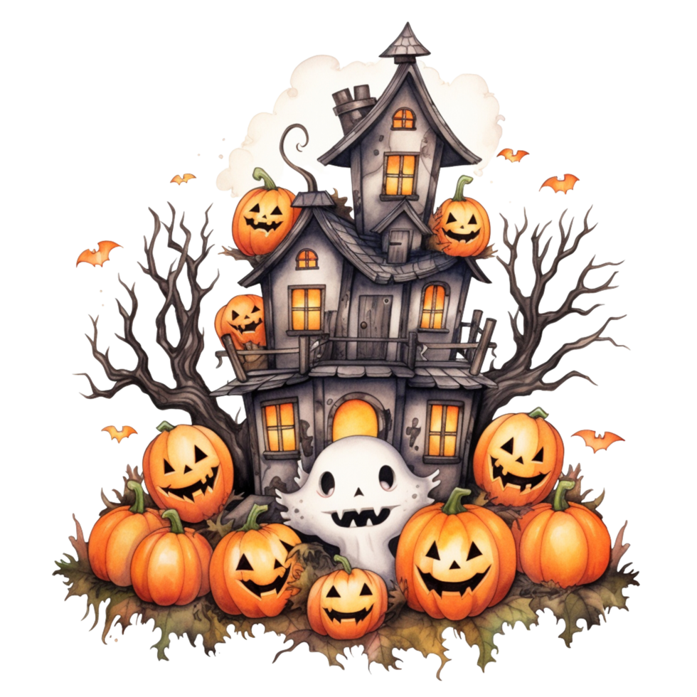 AI Generative halloween castle and house illustration png