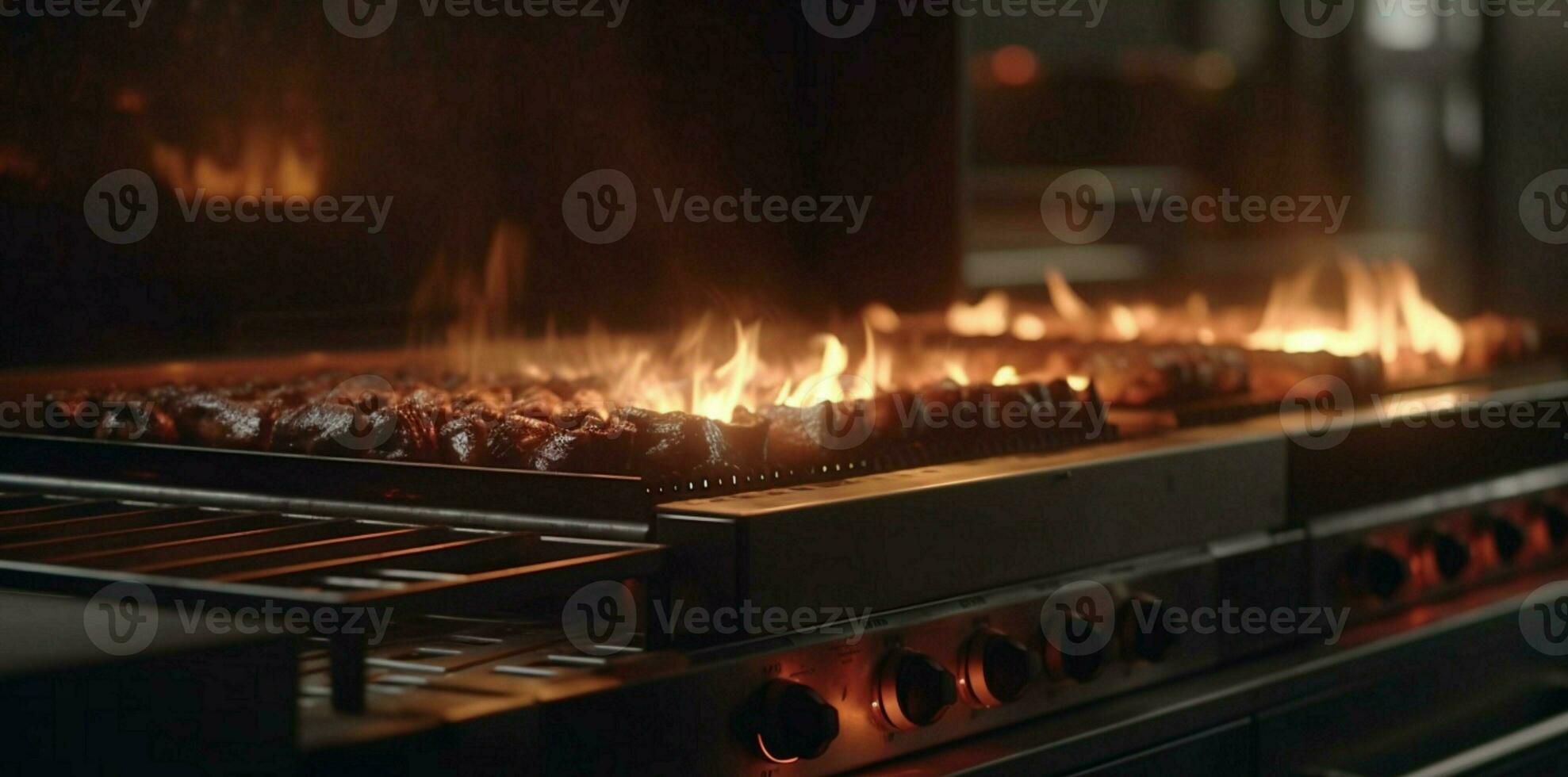 Fire-filled grill, A blazing backdrop for the perfect cooking experience. AI Generated photo