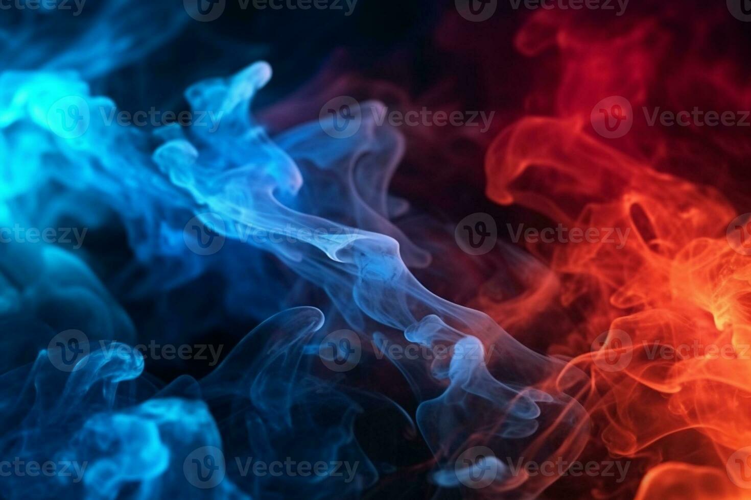 Intense red and blue fire illuminates the black background. AI Generated photo