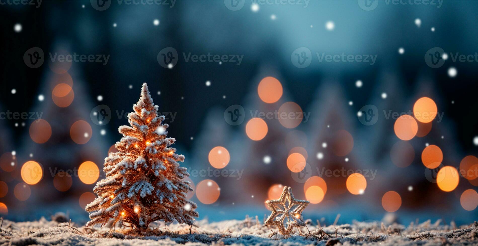 New Year holiday concept. Large Christmas tree decorated with balls and garland - AI generated image photo