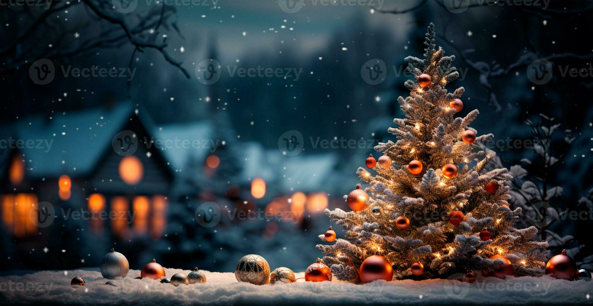 nuevo año fiesta concepto. grande Navidad árbol decorado con pelotas y guirnalda - ai generado imagen foto