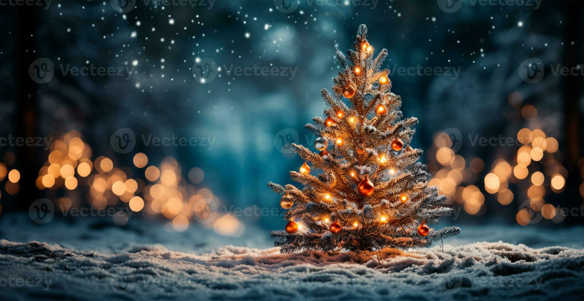 nuevo año fiesta concepto. grande Navidad árbol decorado con pelotas y guirnalda - ai generado imagen foto