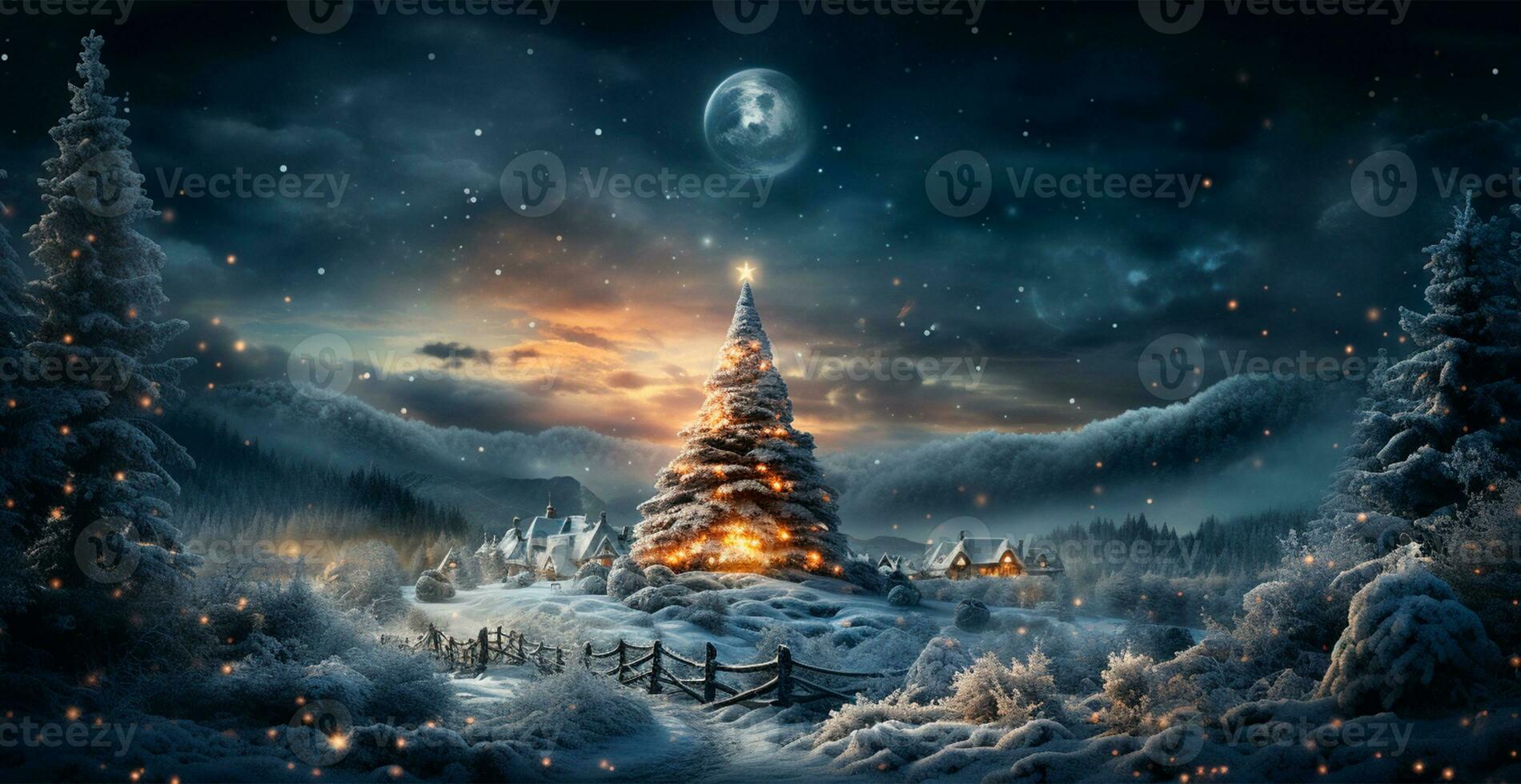 New Year holiday concept. Large Christmas tree decorated with balls and garland - AI generated image photo