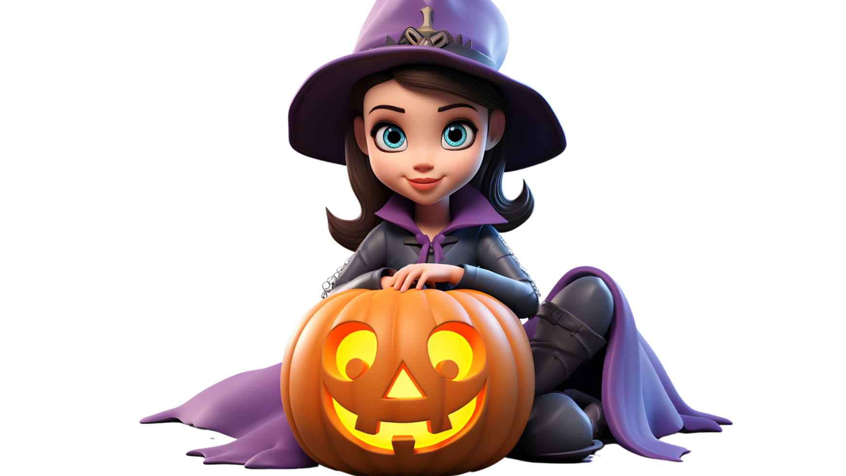 a halloween cartoon girl holding pumpkins on her back  ai generative png