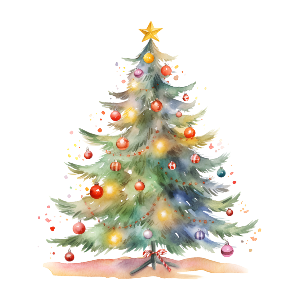 Christmas Tree Watercolor Clipart AI Generated png