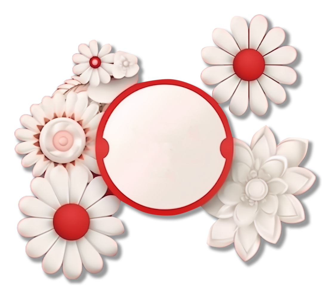 decorative circle frame with red and white floral decoration. generative ai png