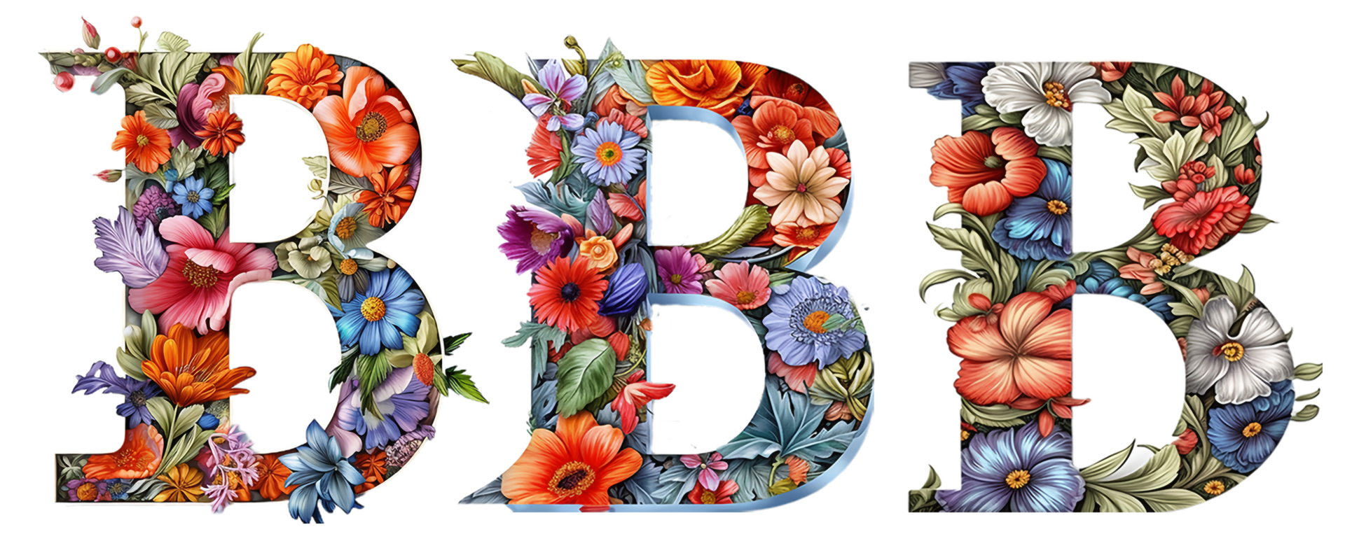 a collection of letter b elements decorated with colorful floral motifs