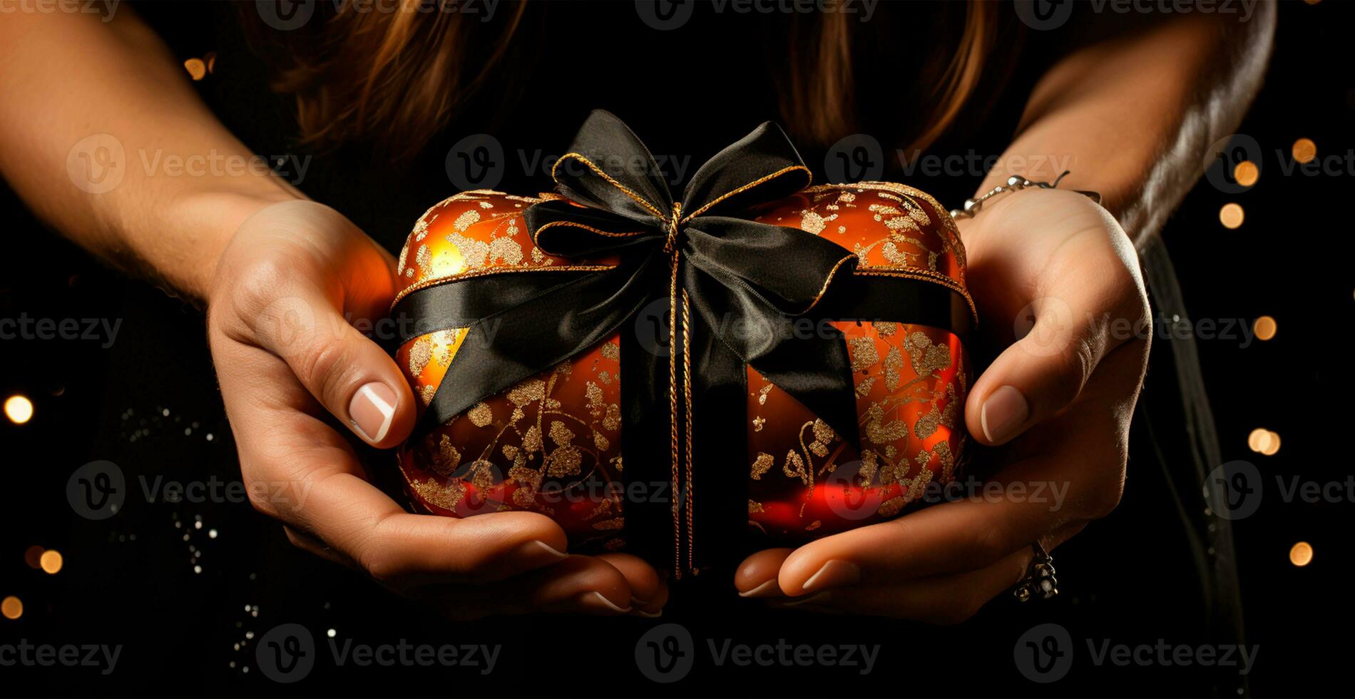 Hands holding a Christmas gift - AI generated image photo