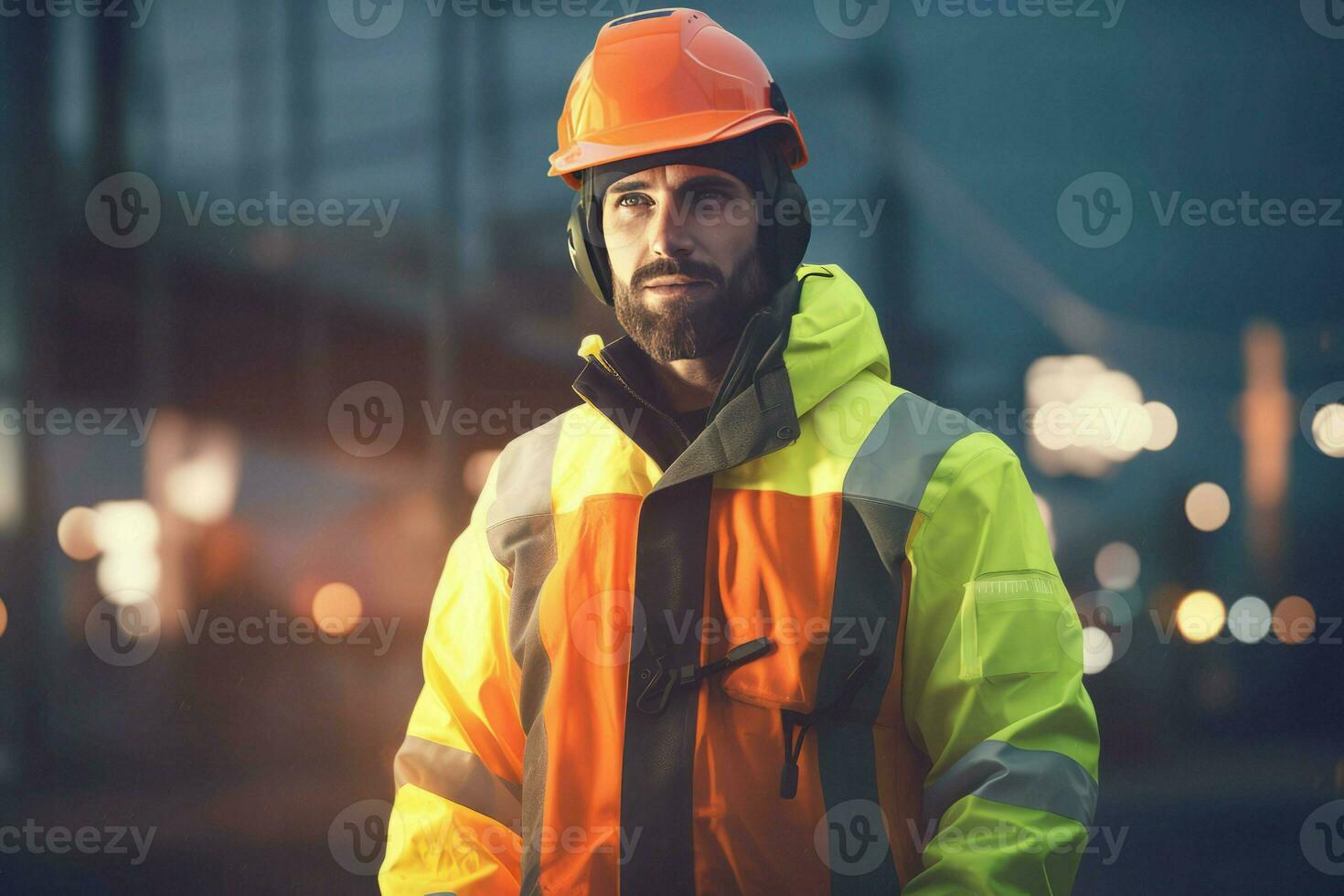 Industry worker helmet protection. Generate Ai photo