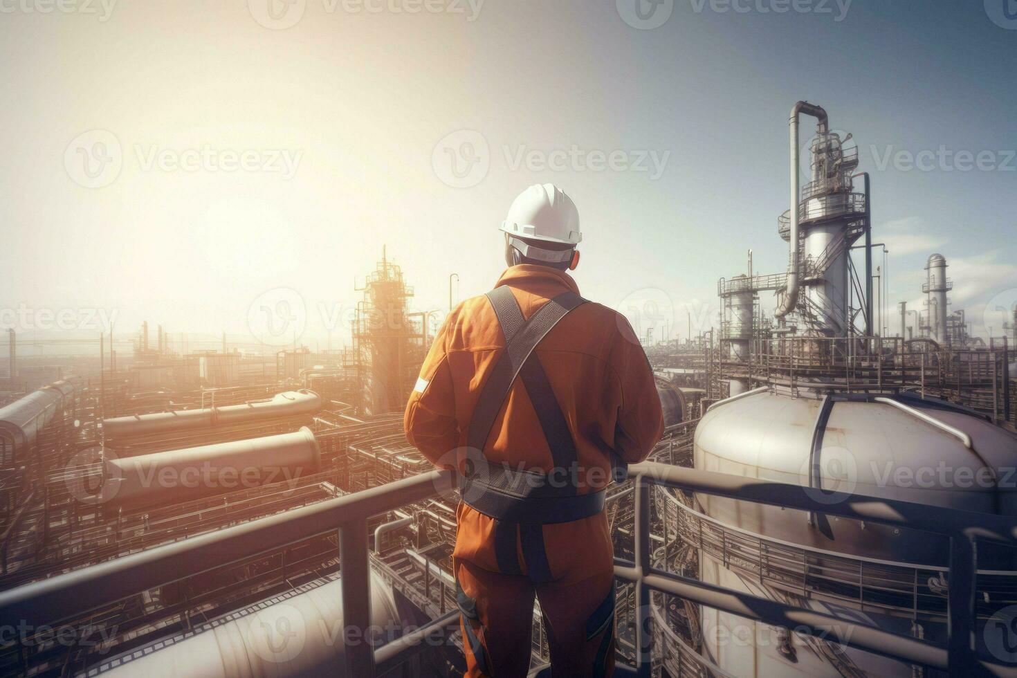 Oil refinery worker. Generate Ai photo