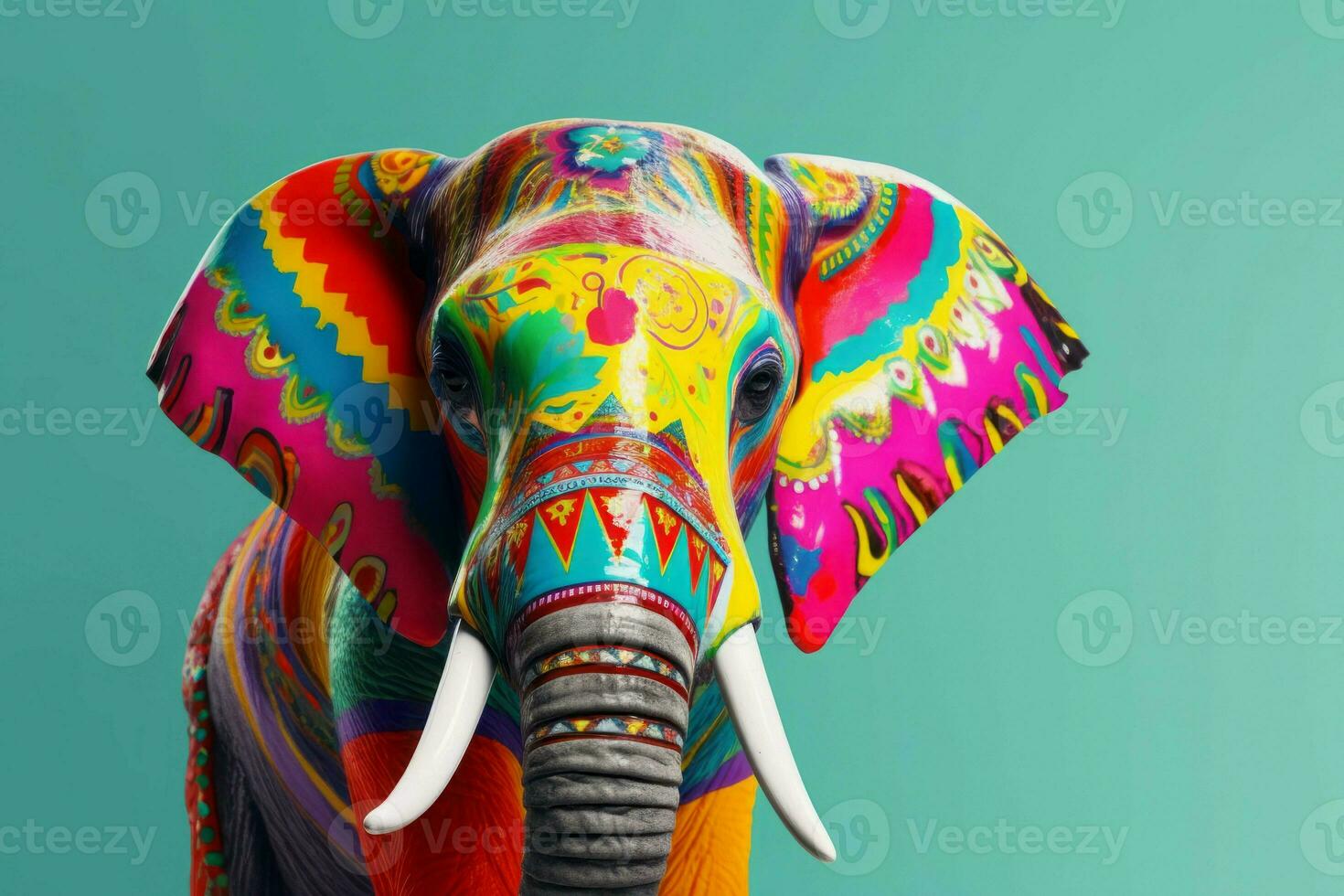 Colorful elephant head. Generate Ai photo