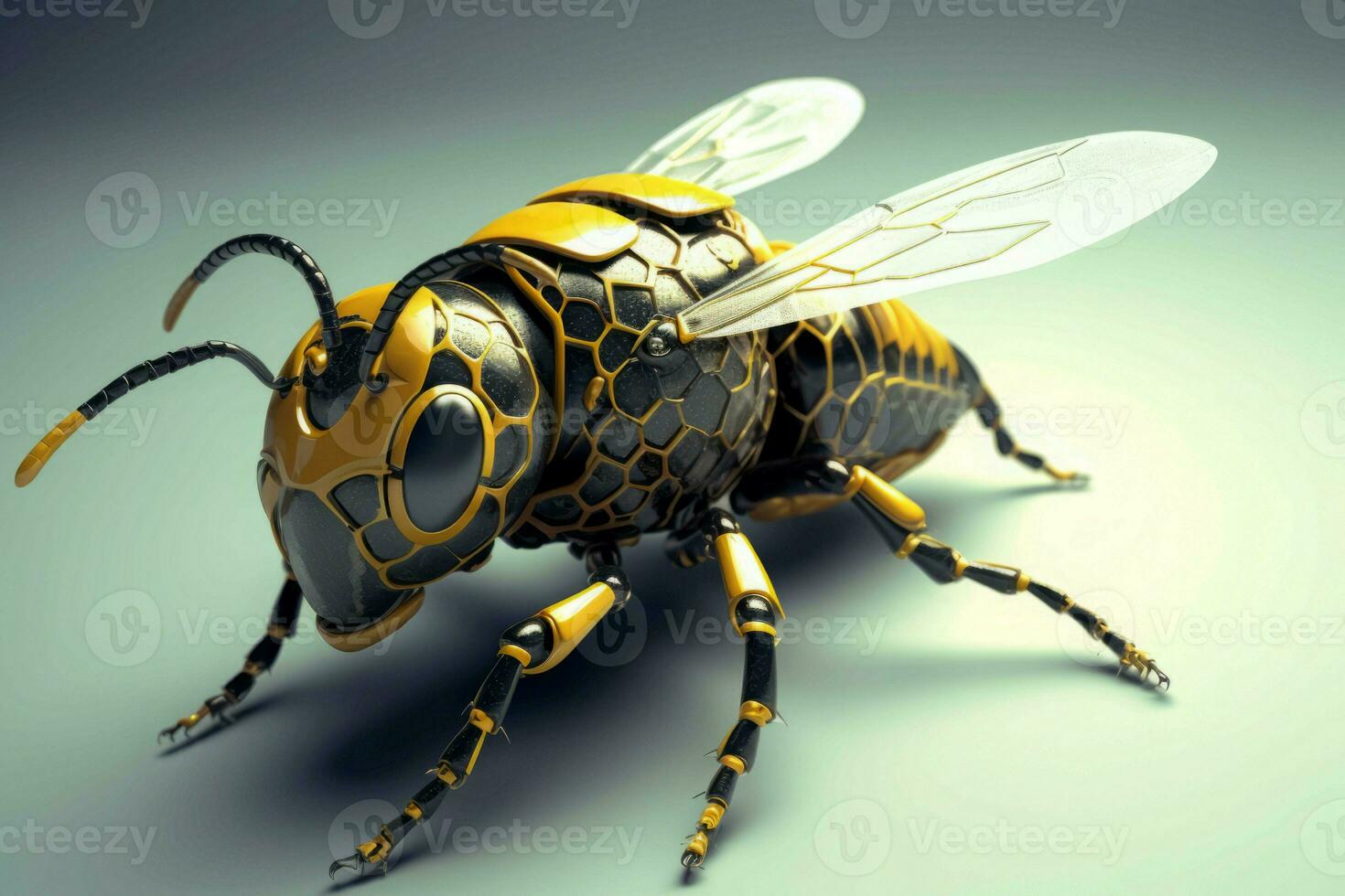 Robotic bee closeup. Generate AI photo