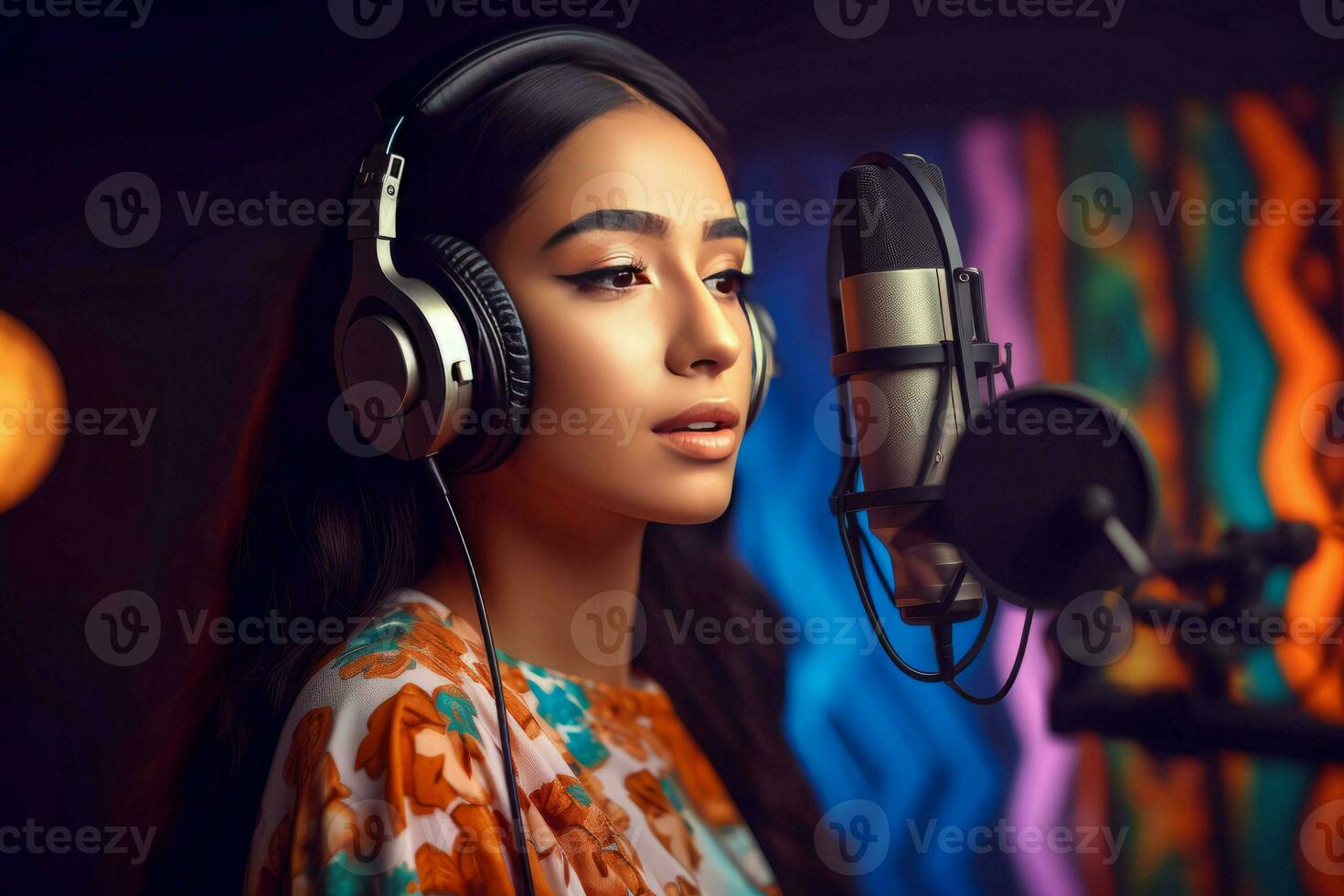Mexican girl singing. Generate Ai photo