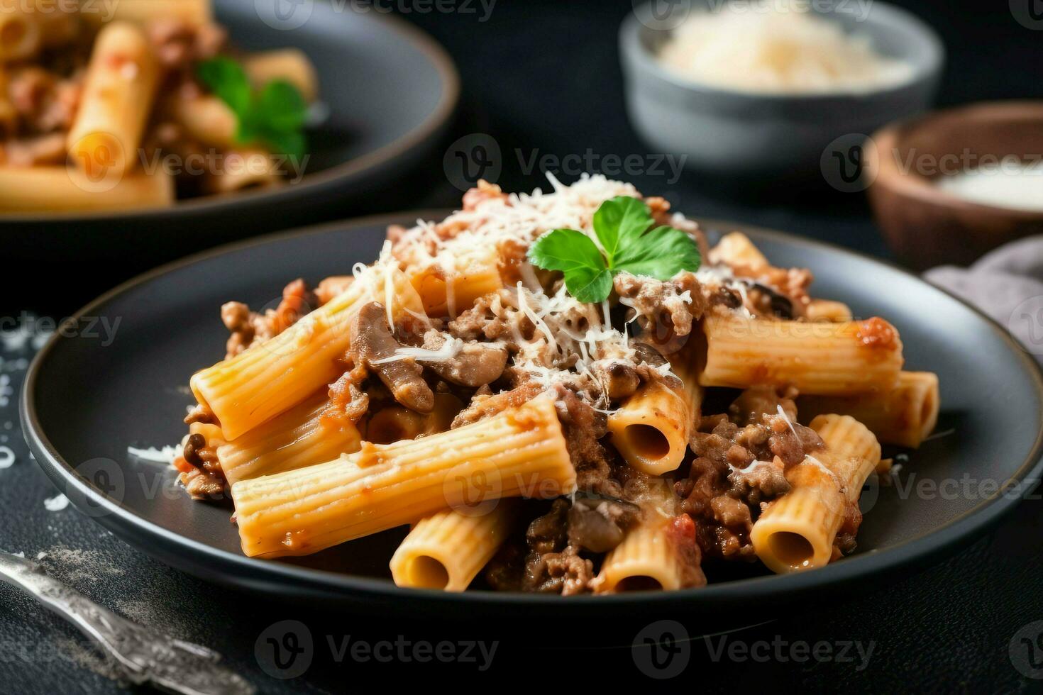 Plate rigatoni cuisine. Generate Ai photo