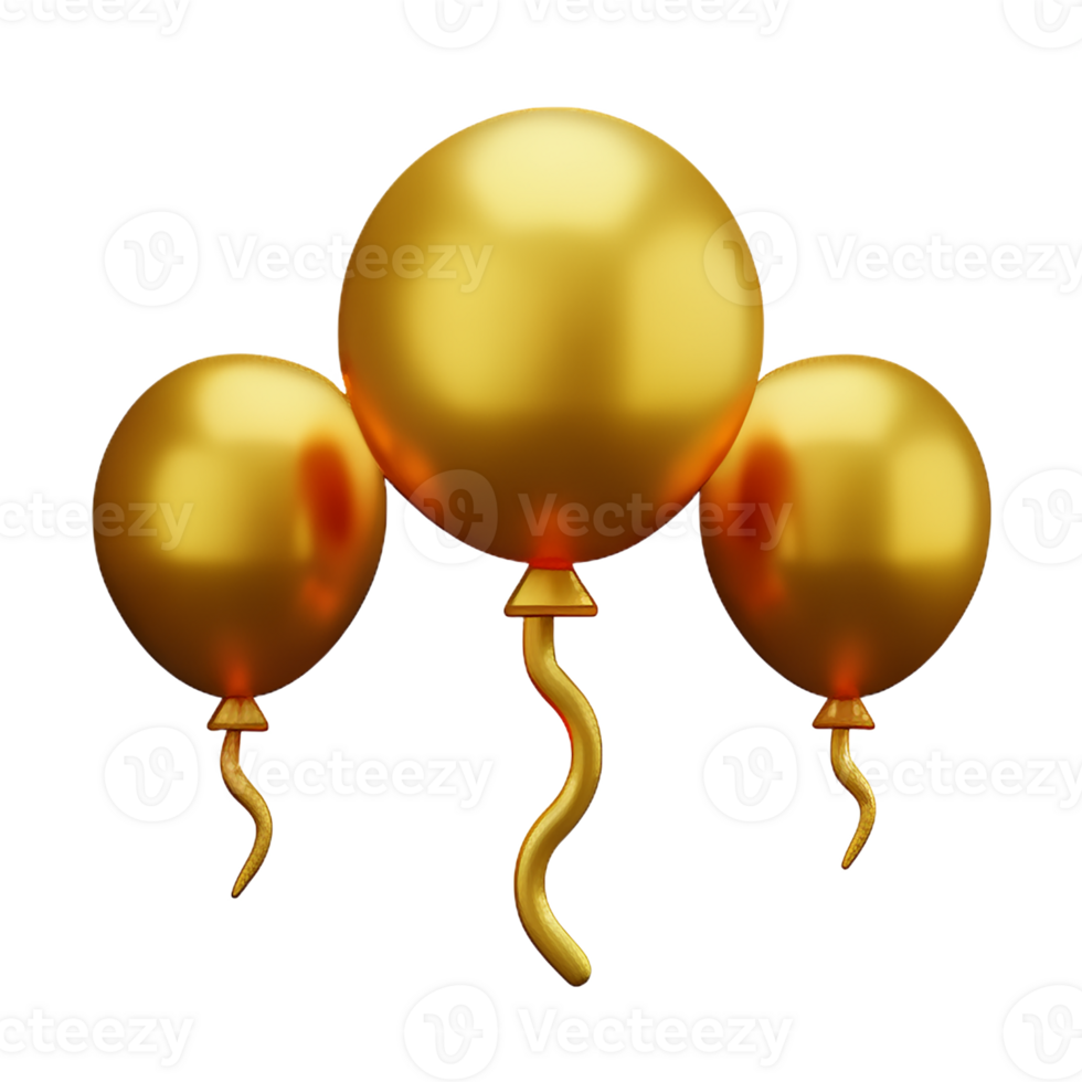 gold balloons 3d rendering icon illustration png