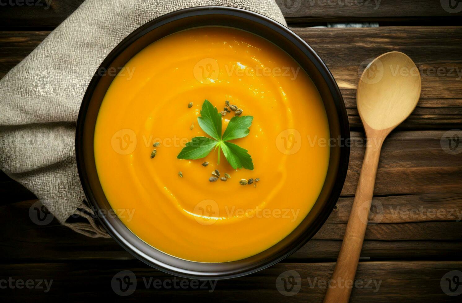 Butternut soup spoon. Generate Ai photo