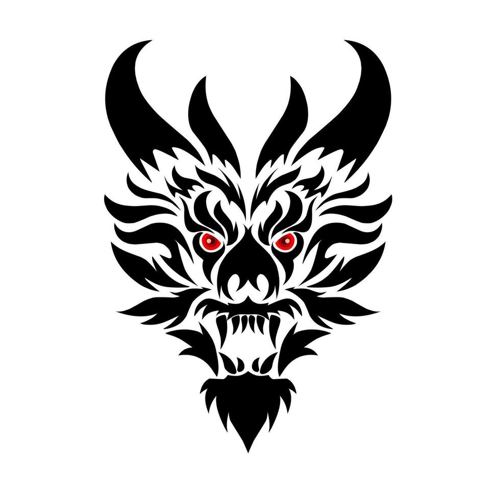 graphic vector illustration of design tribal art dragon face with red eyes