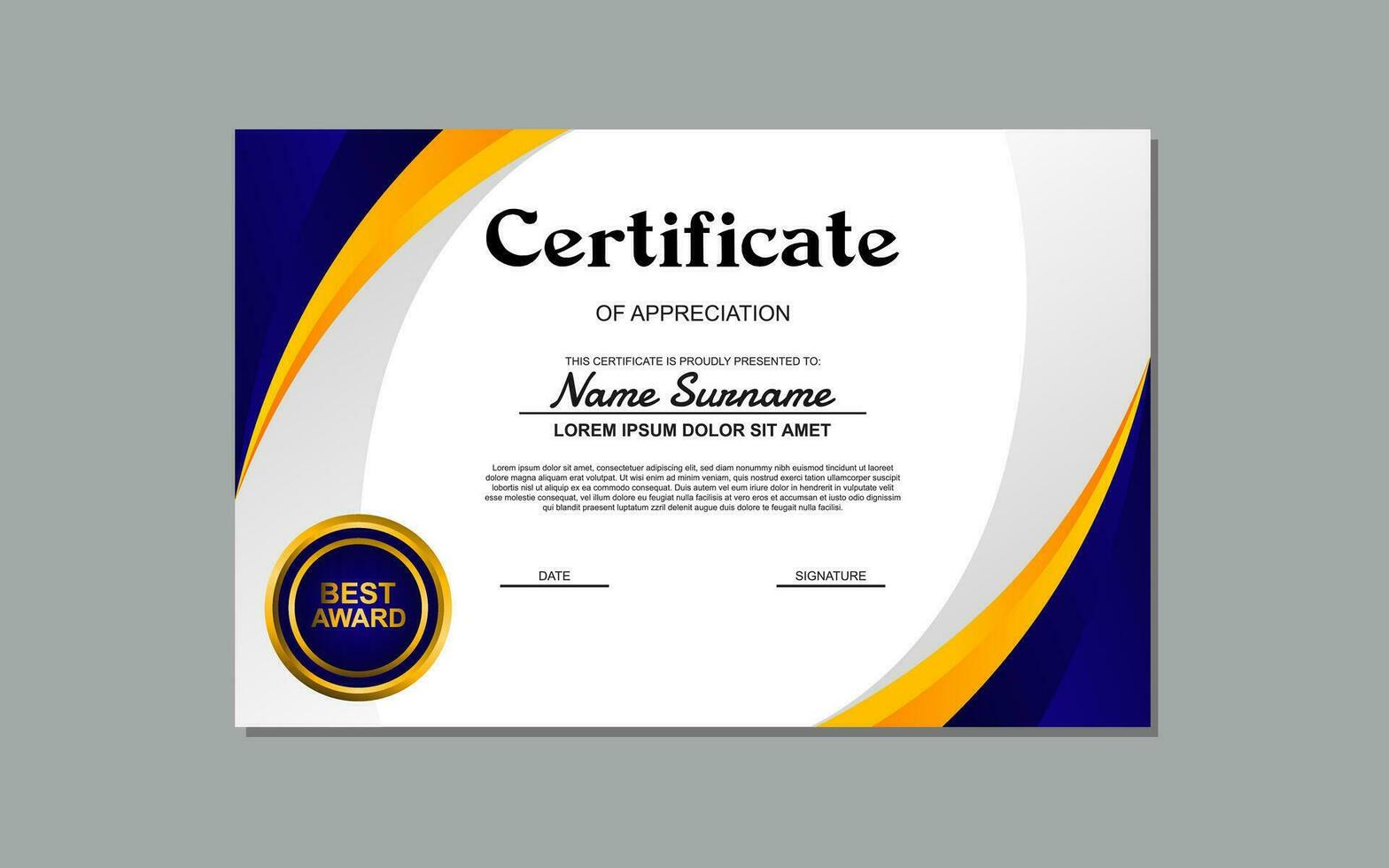 abstract style blue and orange certificate template design for appreciation. certificate template design for appreciation vector